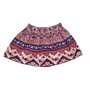 Paisley Print A-line Skirt in Burgundy, Cream, & Blue, Girls 11-12